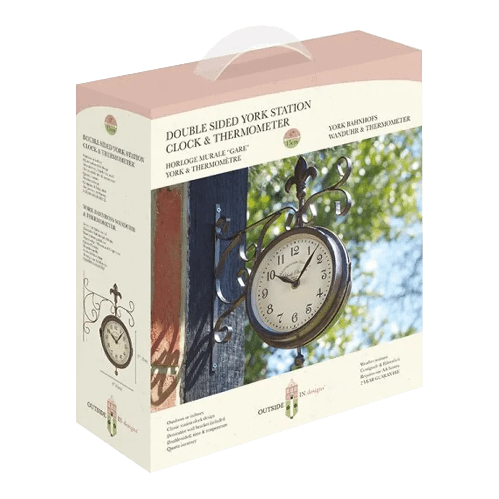 Buitenklok York - Klok Met Thermometer - 25x28.5cm - Brons/Wit - Afbeelding 2