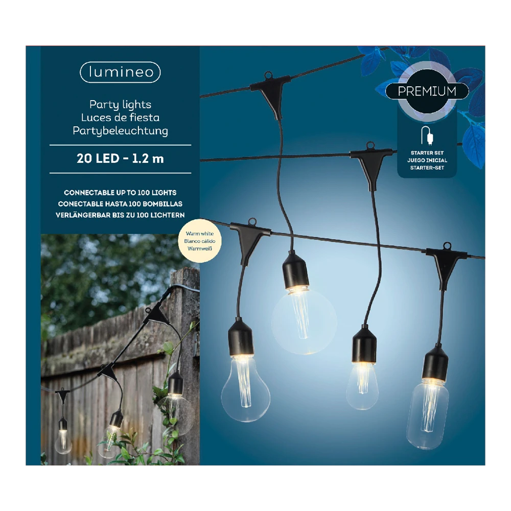 Lumineo Feestverlichting Lichtsnoer - Classic Vorm - 950cm - 20 LEDS - Klassiek Warm
