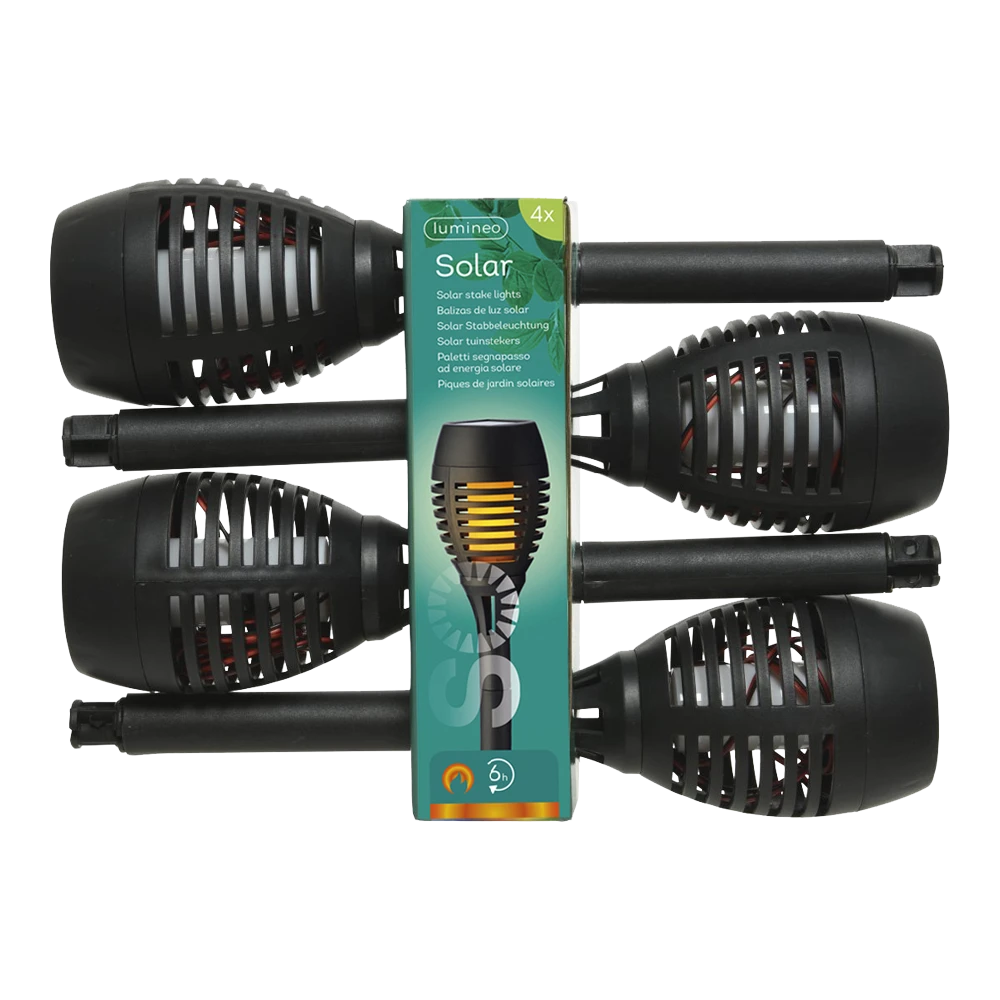 Lumineo LED Solar Tuinfakkel - Vlameffect - D7.5 X H27cm - Zwart - 4st.