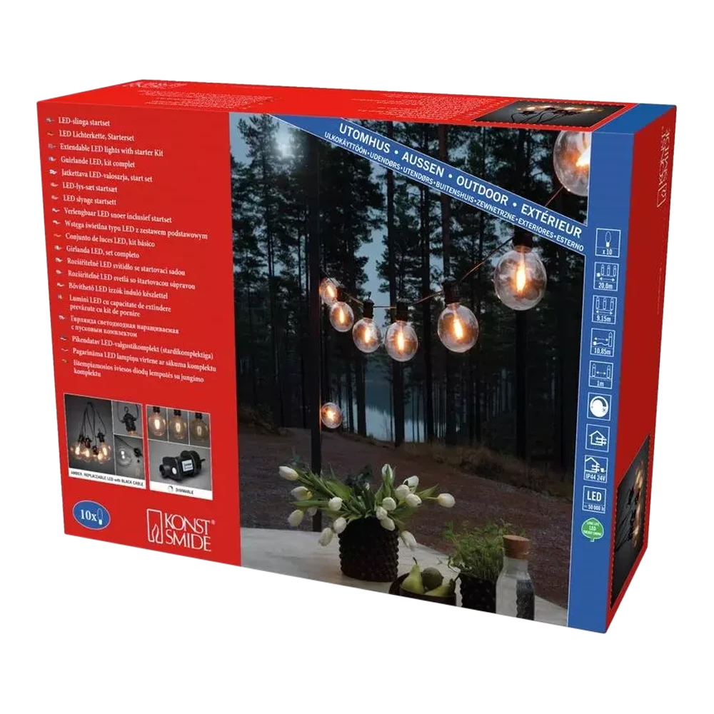 Lichtsnoer Feestverlichting Retro LED Koppelbaar + Dimbaar - Startset - 10m - 10 LED's - Konstsmide 6 Lichtsnoer Feestverlichting Retro LED Koppelbaar + Dimbaar - Startset - 10m - 10 LED's - Konstsmide - Afbeelding 5