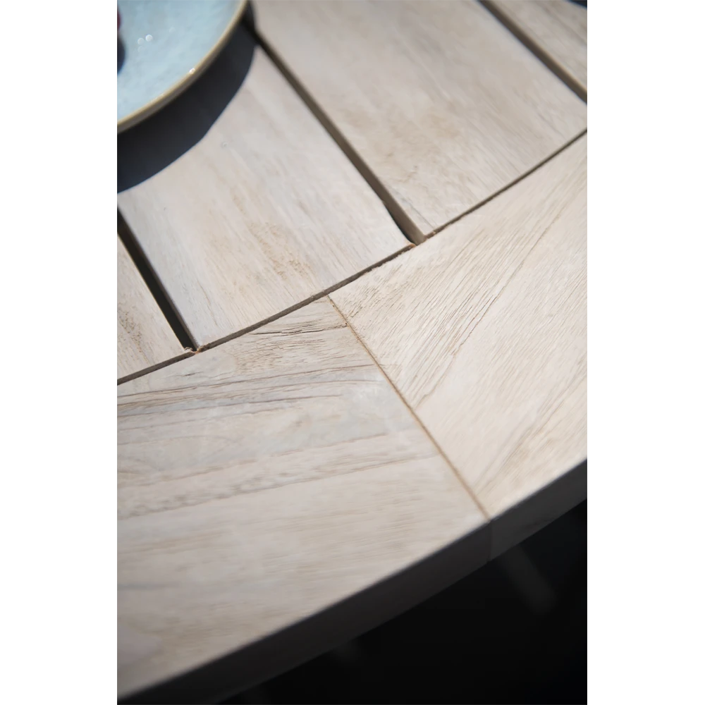 Louvre Dining Tafel Met Alu Poten - U00f8 160 Cm - Natural Teak 7 Louvre Dining Tafel Met Alu Poten - U00f8 160 Cm - Natural Teak - Afbeelding 5