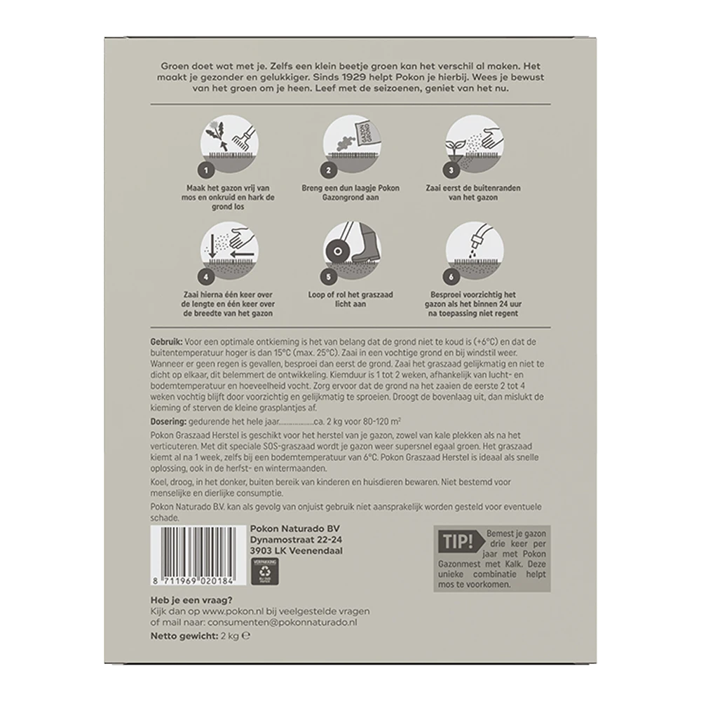 Pokon Graszaad Herstel 2kg - Graszaad 4 Pokon Graszaad Herstel 2kg - Graszaad - Afbeelding 2