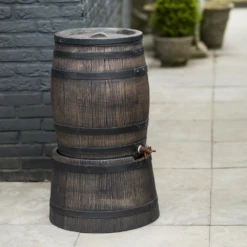 Regenton 120L Kunststof Met Houtlook - H66xu00d850,5cm - Nature -Tuinartikelen Winkel regenton 120l kunststof met houtlook h66x50 5cm nature 4
