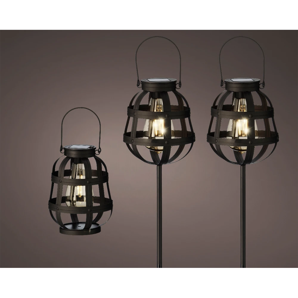 Lumineo Solar Set Met Tuinlamp En Lantaarn - LED - D14 X H80cm - Zwart - 3st. - Afbeelding 2